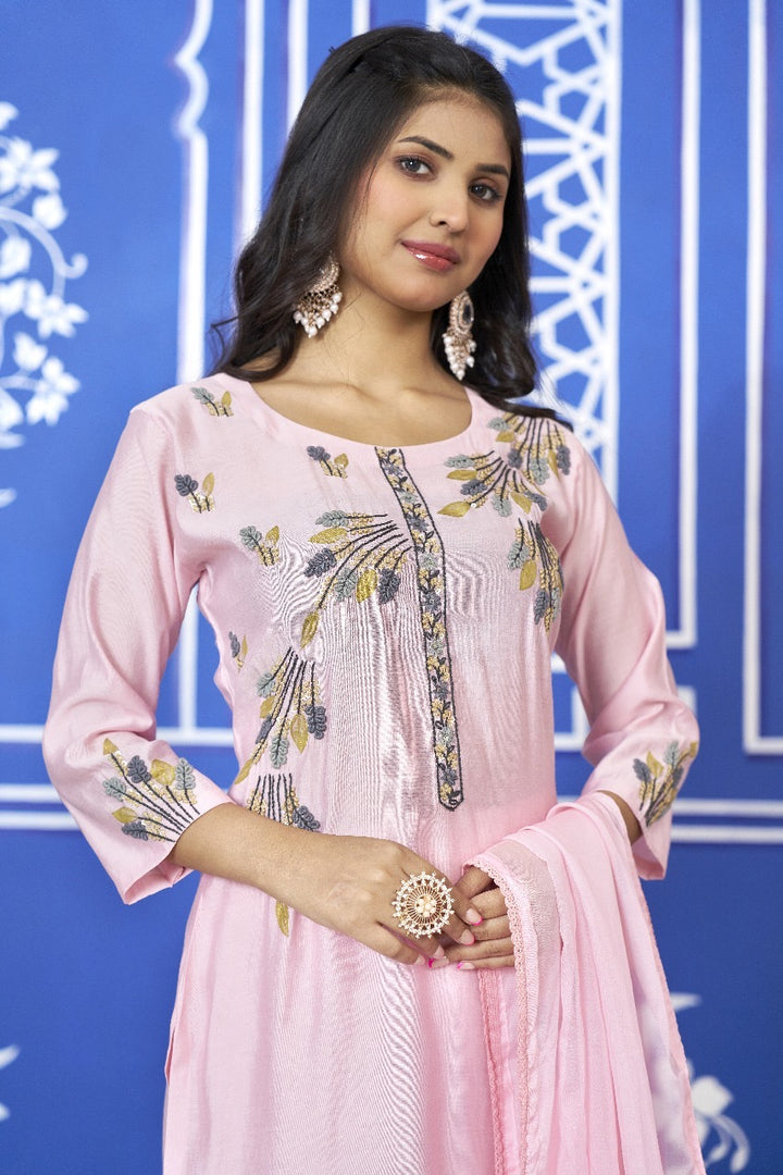 Pink Modal Silk Kurta Set with Dupatta