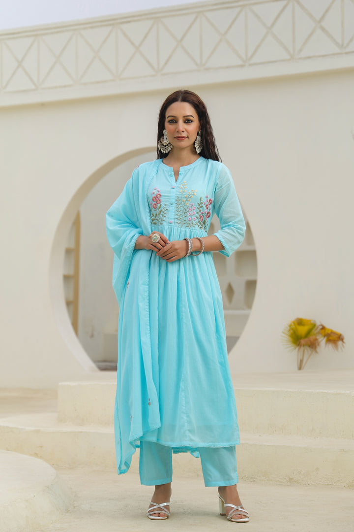 Turquoise Mul Cotton Suit