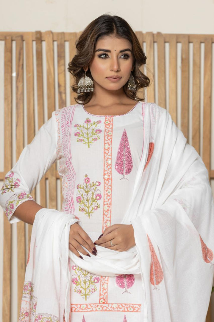White Cotton 3 pc Suit
