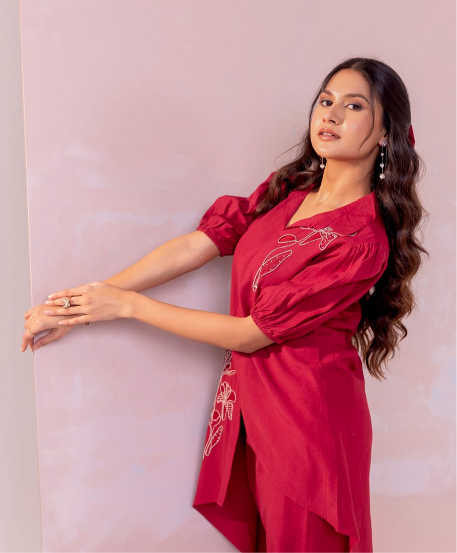 RED HI-LOW COORD SET
