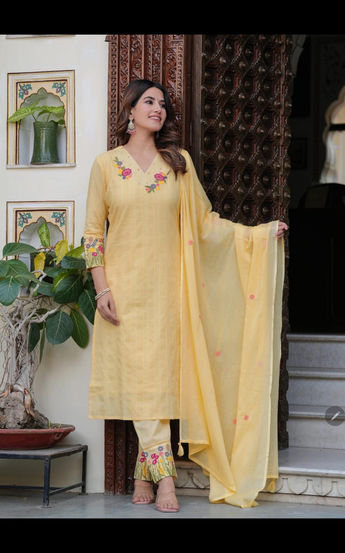 Lemon Cotton 3 pc Suit