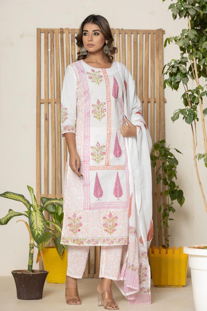 White Cotton 3 pc Suit