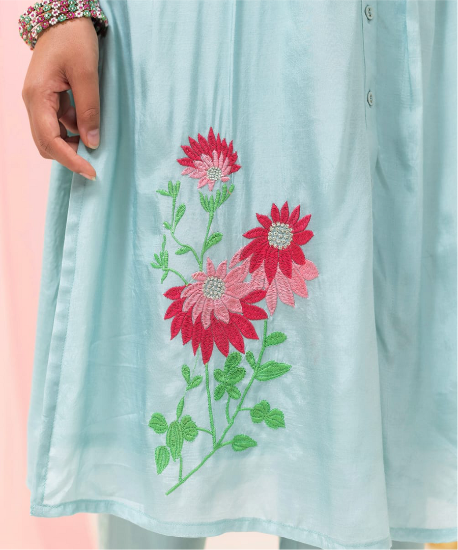 VISCOSE MUSLIN BLUE KURTA SET