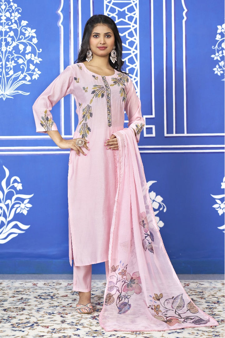 Pink Modal Silk Kurta Set with Dupatta