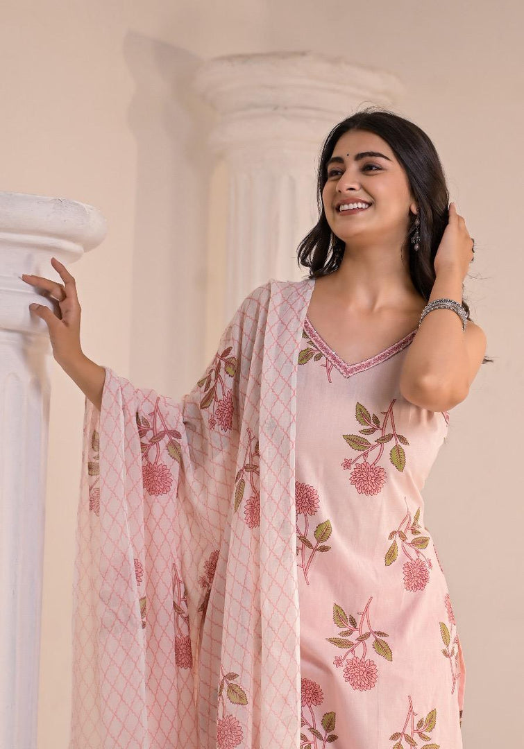 Peach Spaghetti Cotton Suit