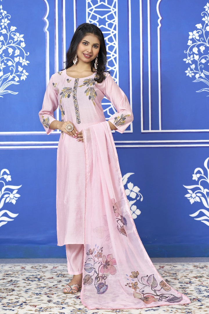 Pink Modal Silk Kurta Set with Dupatta