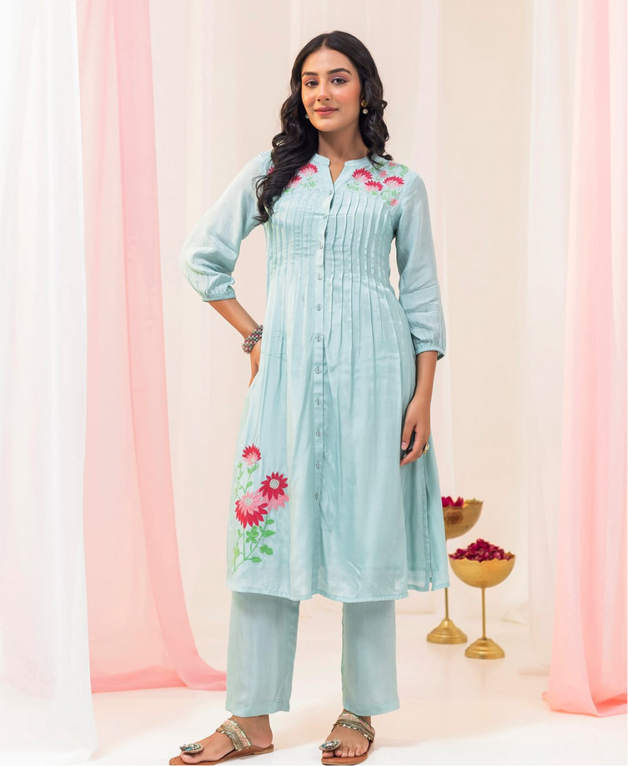 VISCOSE MUSLIN BLUE KURTA SET