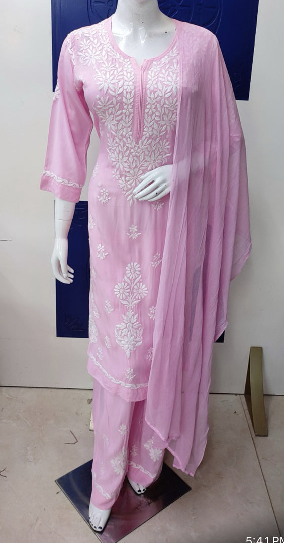 Pink Chikankari 3 pc Suit