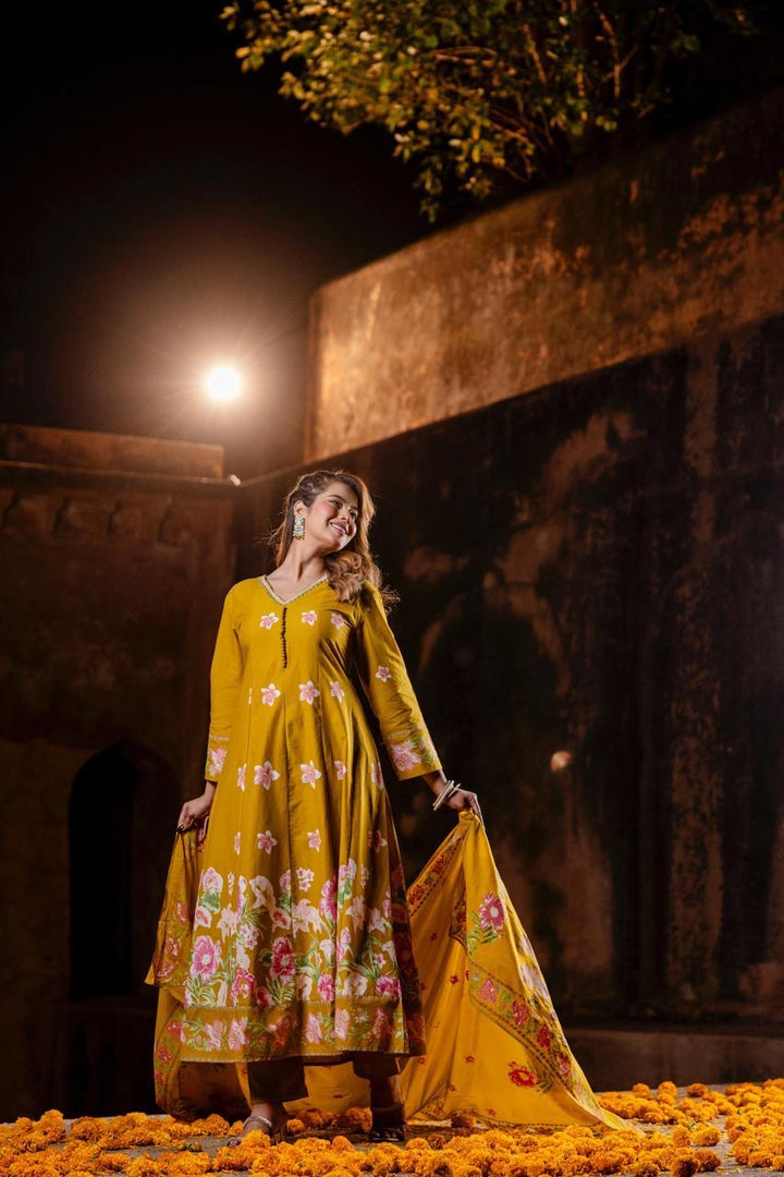 Mustard Anarkali Kurta Set with Dupatta