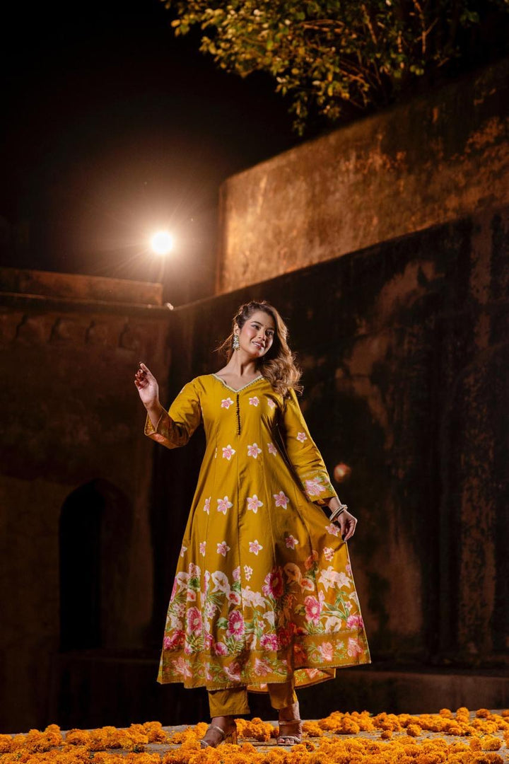 Mustard Anarkali Kurta Set with Dupatta