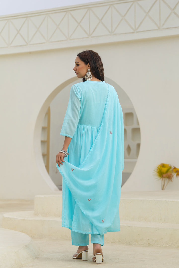 Turquoise Mul Cotton Suit