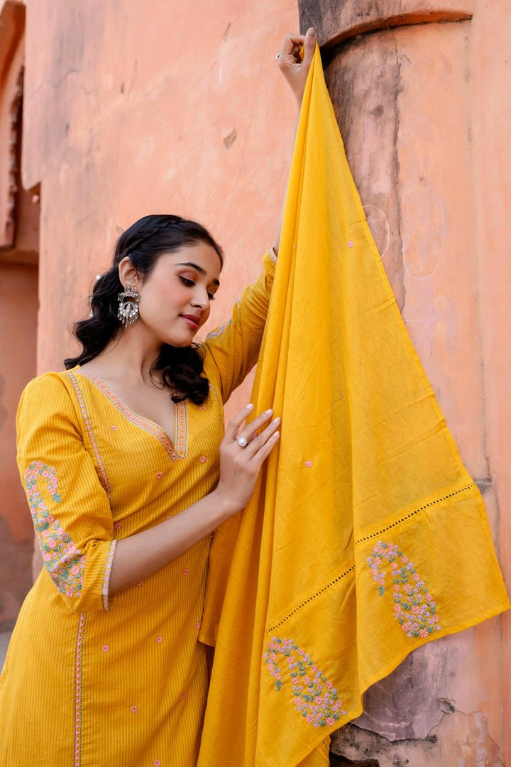 Mustard Cotton 3 pc Suit