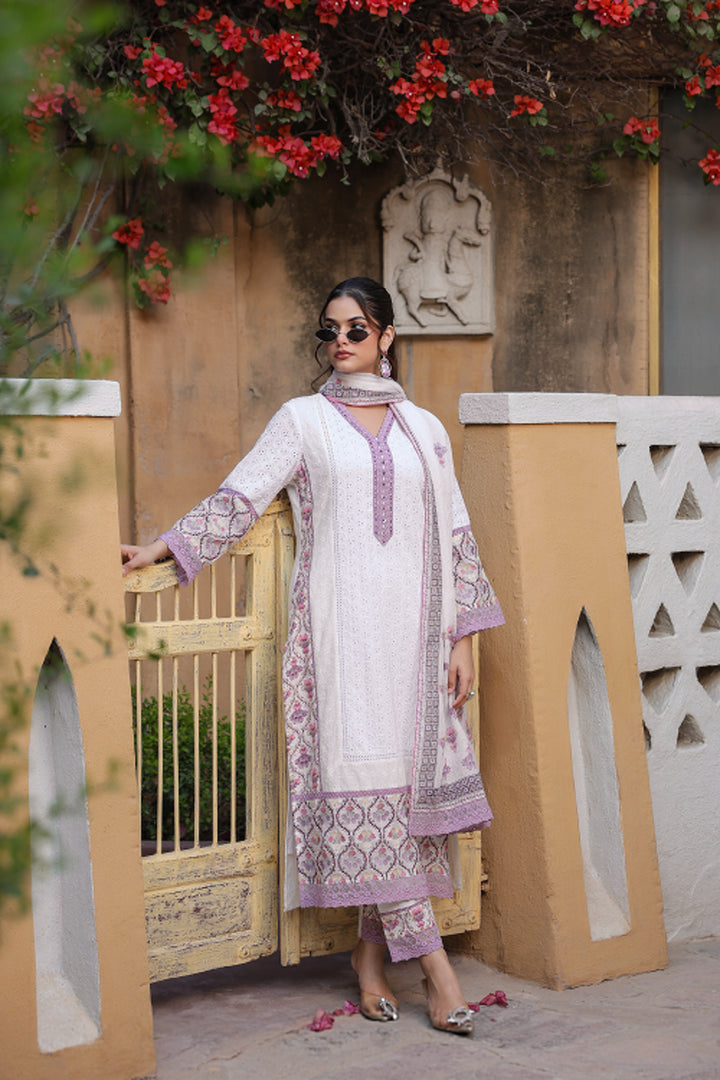 Cotton Schiffli 3 Piece Suit