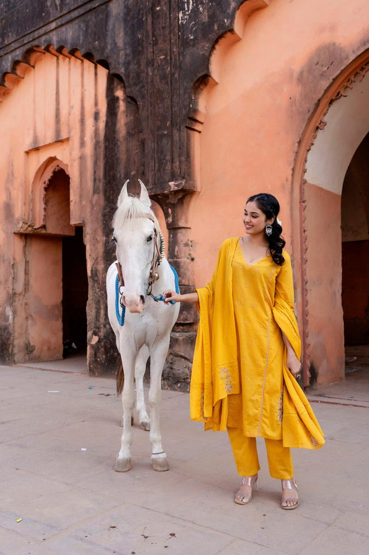 Mustard Cotton 3 pc Suit