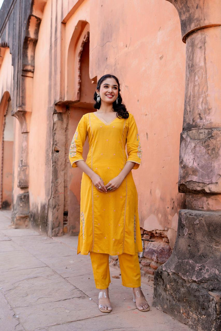 Mustard Cotton 3 pc Suit