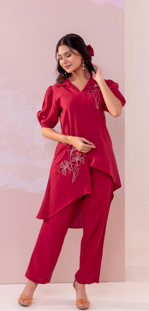 RED HI-LOW COORD SET