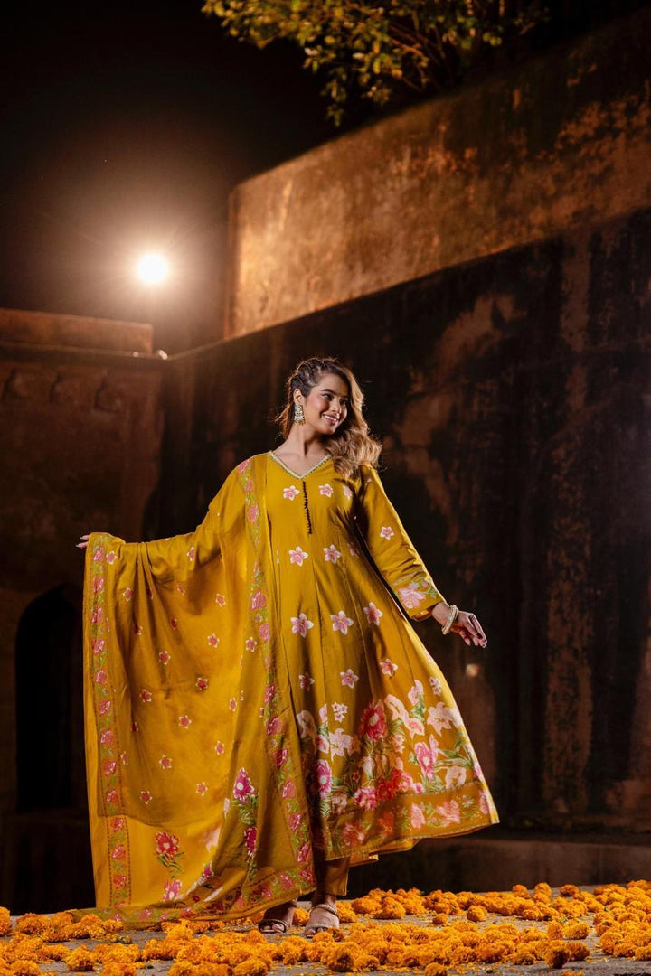 Mustard Anarkali Kurta Set with Dupatta