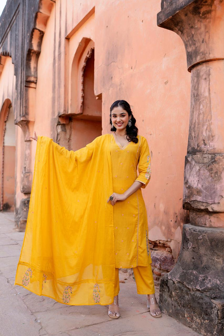 Mustard Cotton 3 pc Suit