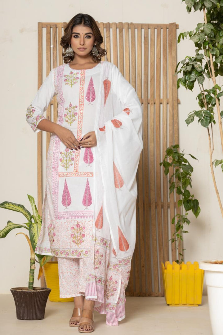 White Cotton 3 pc Suit