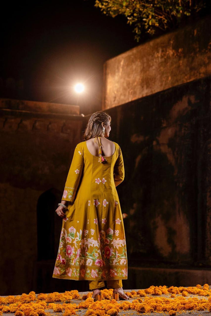 Mustard Anarkali Kurta Set with Dupatta