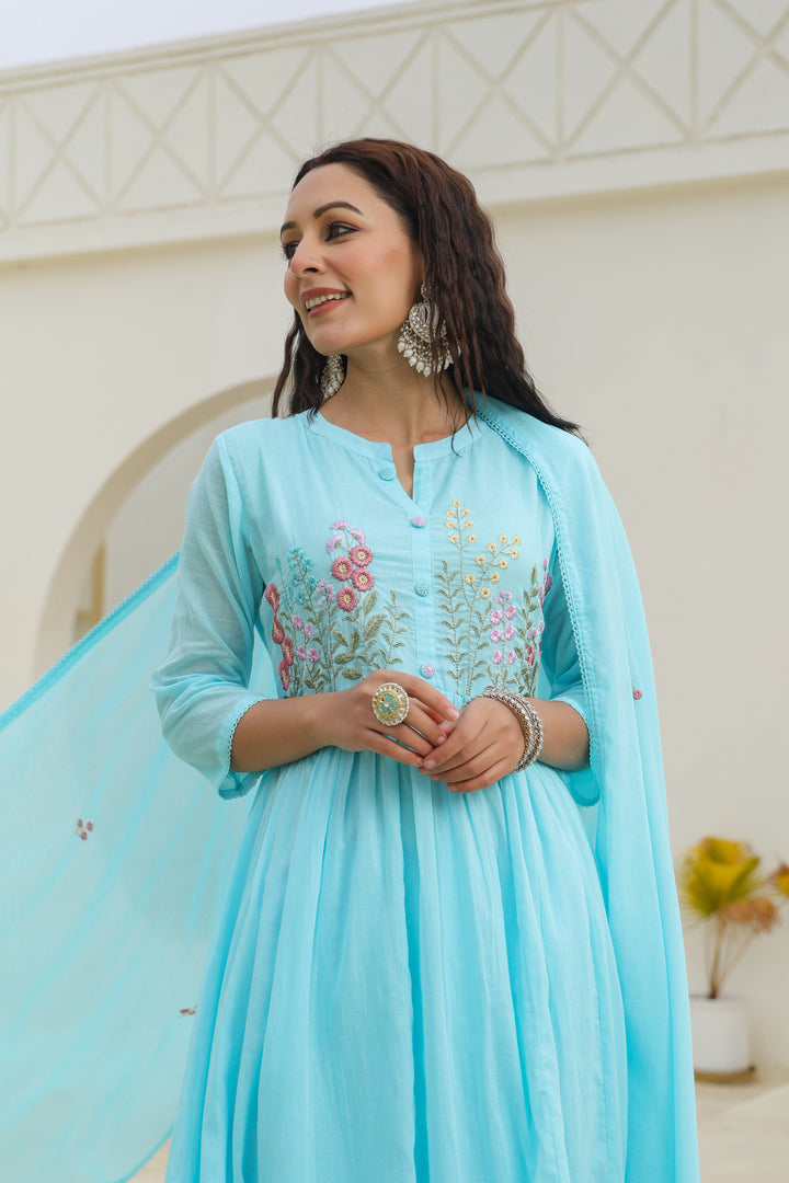 Turquoise Mul Cotton Suit