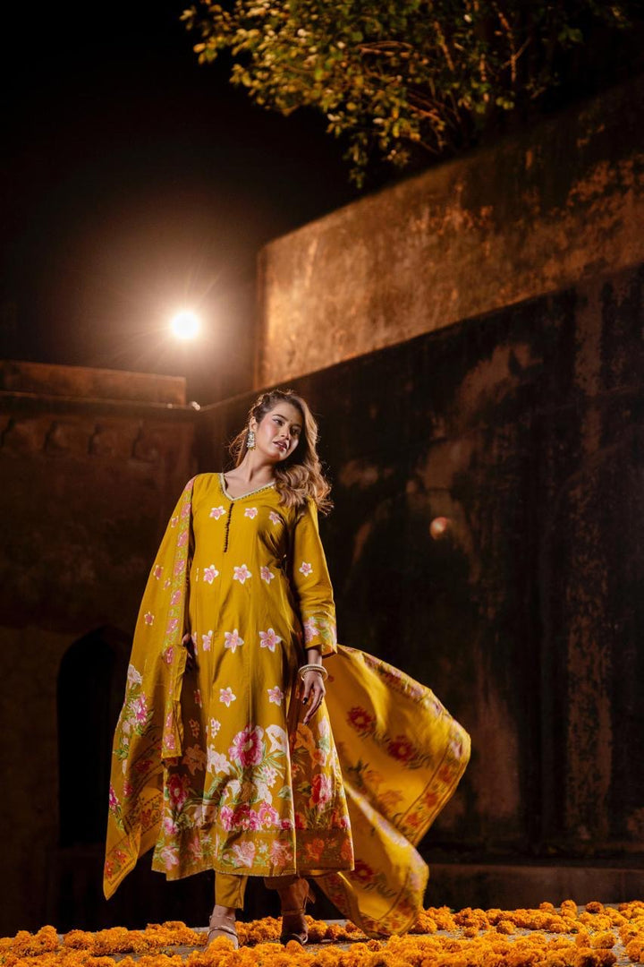 Mustard Anarkali Kurta Set with Dupatta