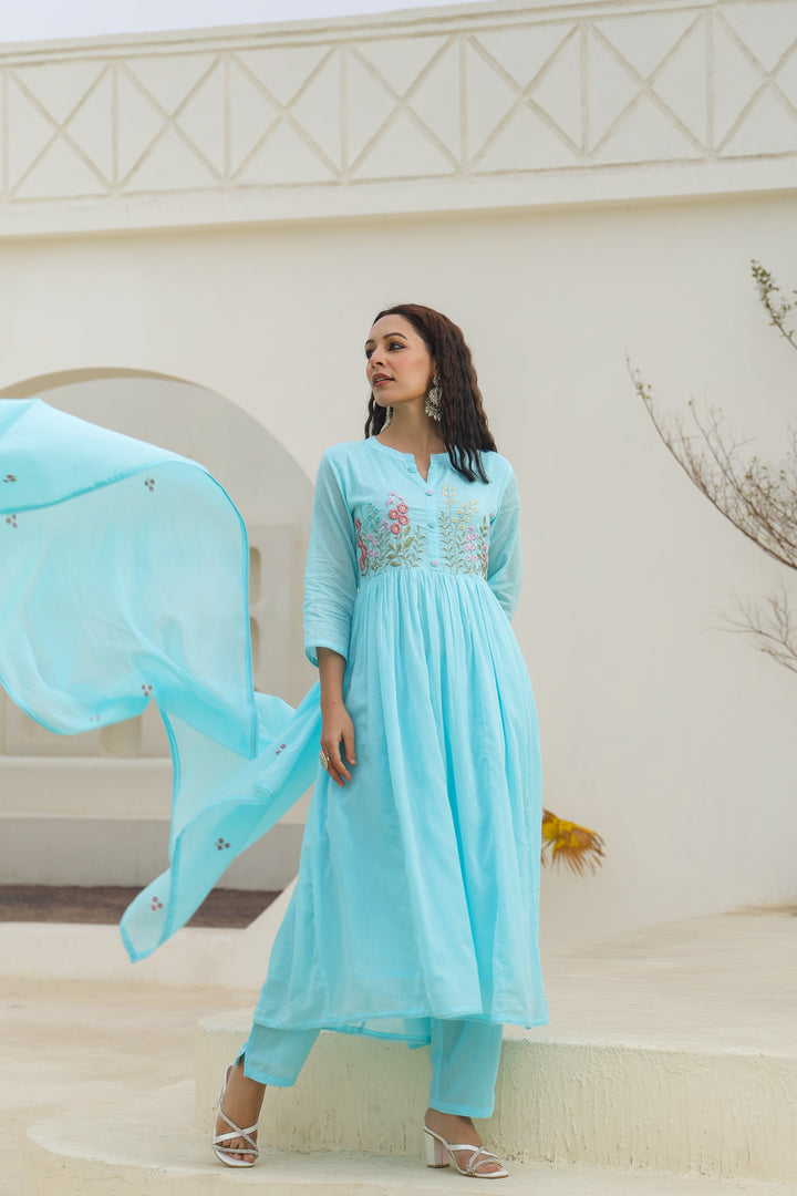 Turquoise Mul Cotton Suit