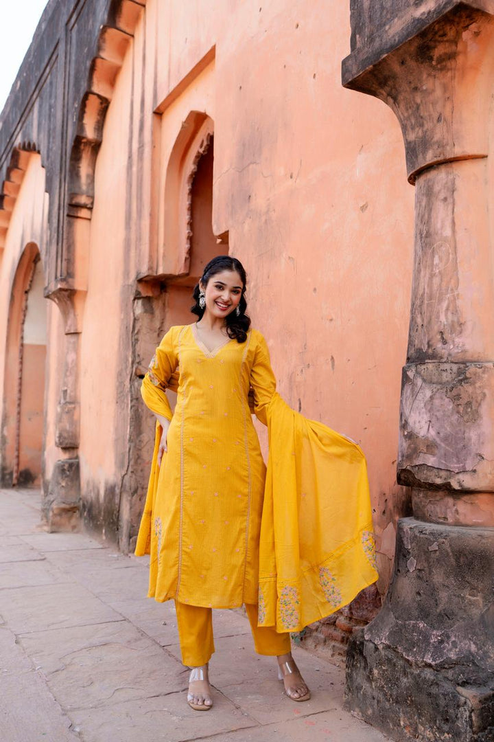 Mustard Cotton 3 pc Suit