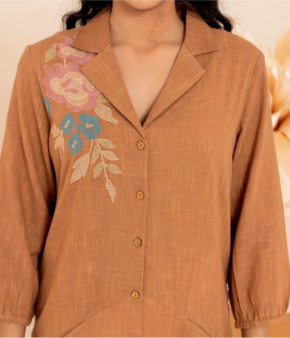 BROWN EMBROIDERED COORD SET