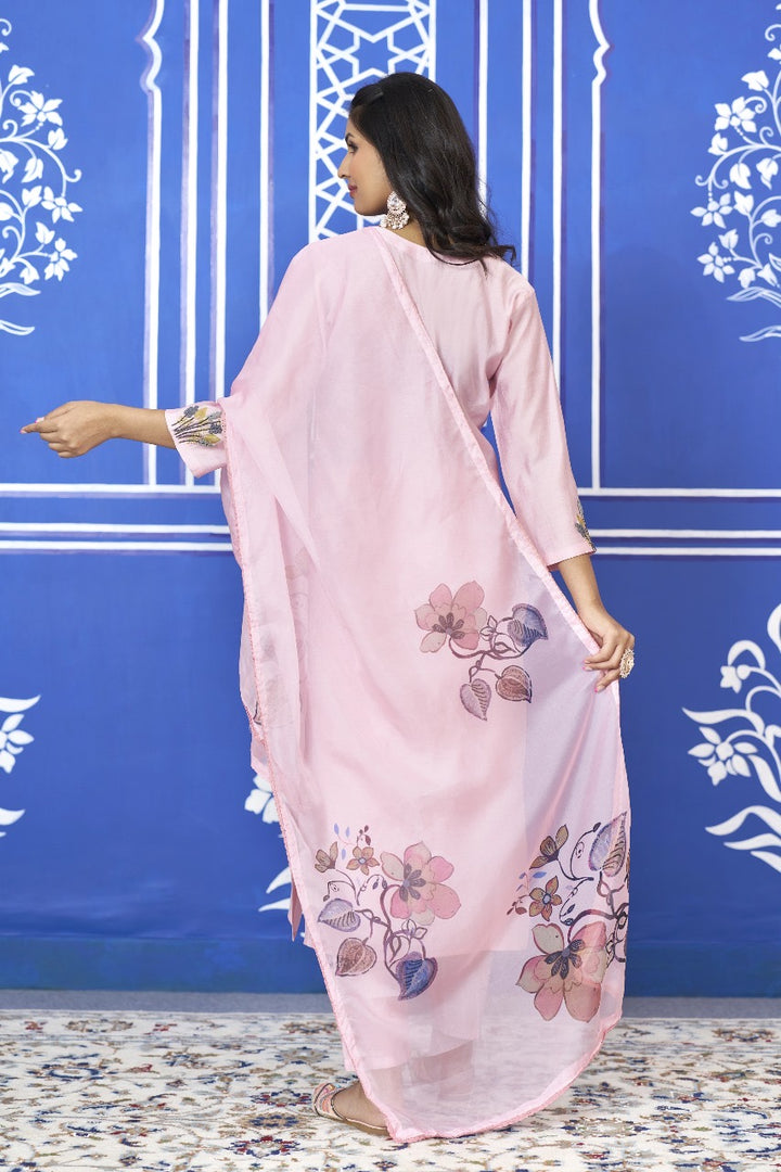 Pink Modal Silk Kurta Set with Dupatta