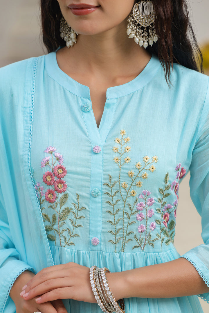 Turquoise Mul Cotton Suit