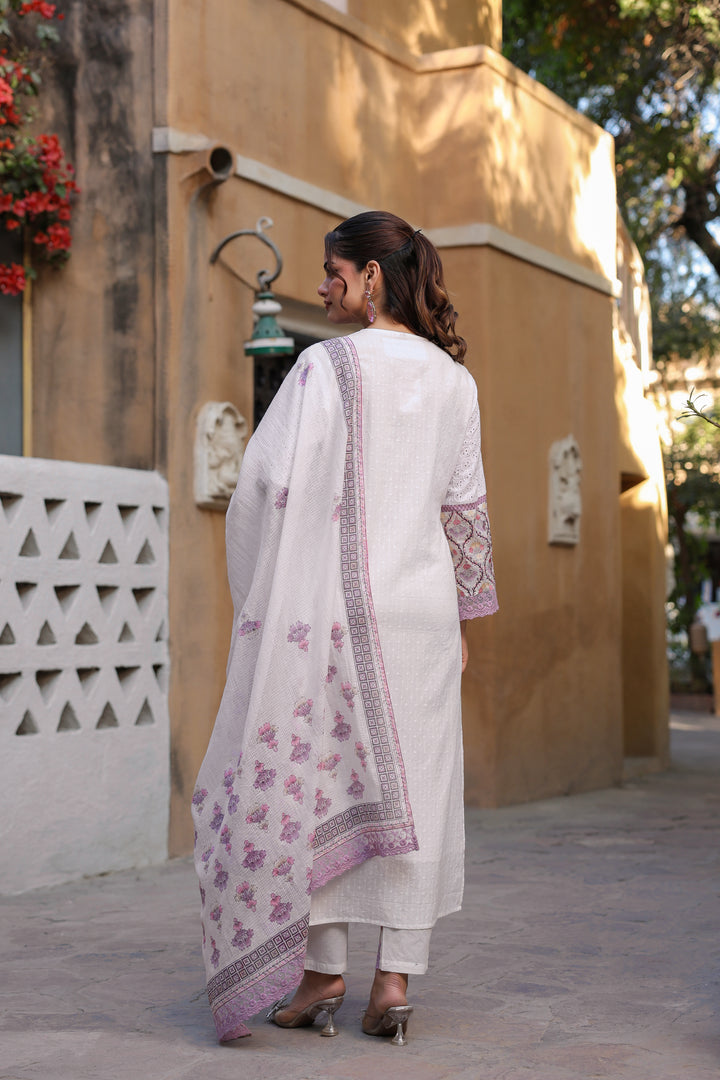 Cotton Schiffli 3 Piece Suit