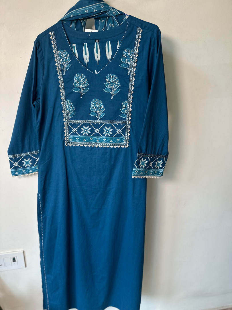 Blue Cotton Suit with Dupatta