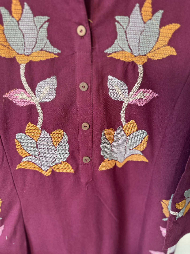 Khadi Cotton Suit with Cross Stitch Embroidery