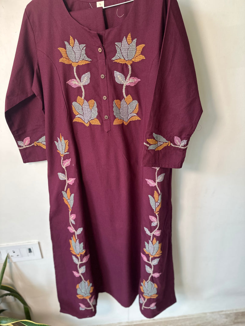 Khadi Cotton Suit with Cross Stitch Embroidery