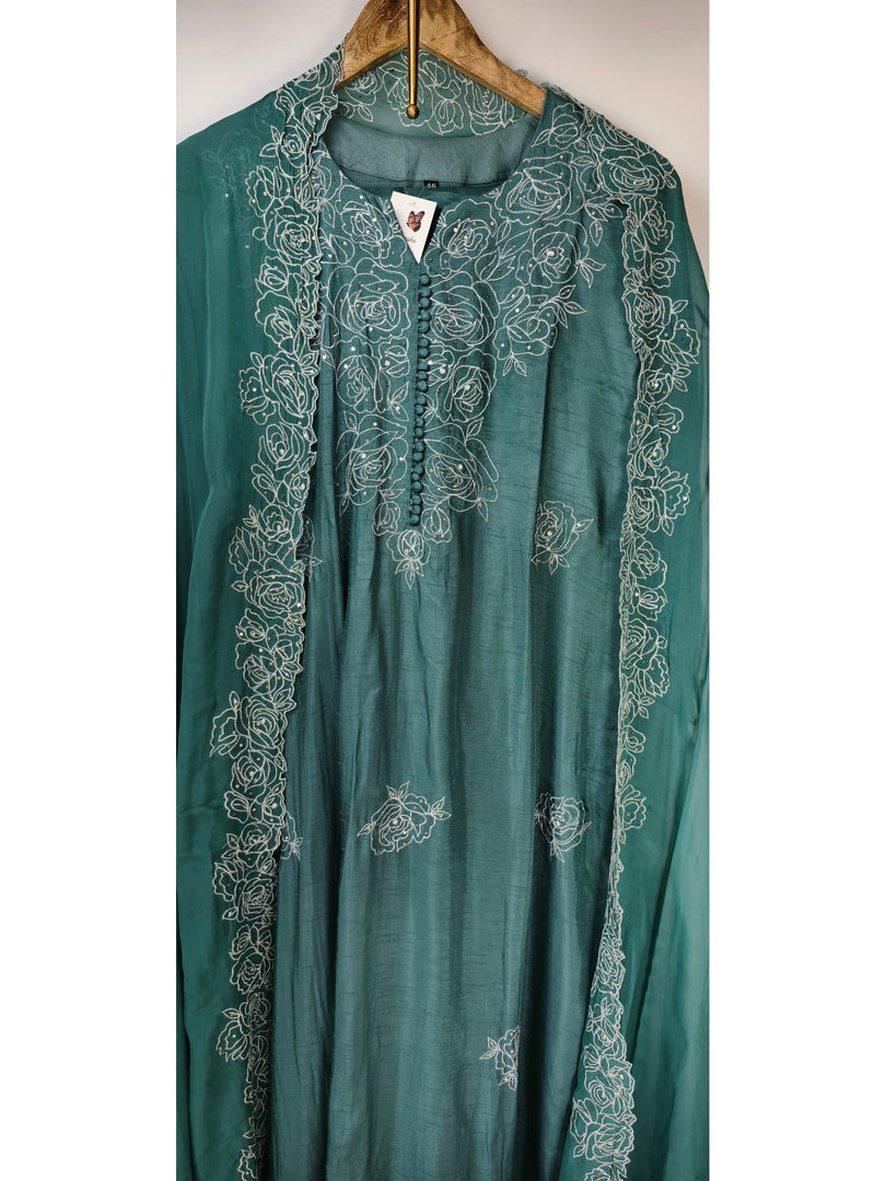 Teal green Dola silk suit