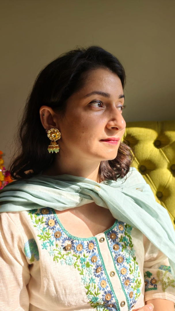 Off-white Chanderi suit with a Jamdani dupatta