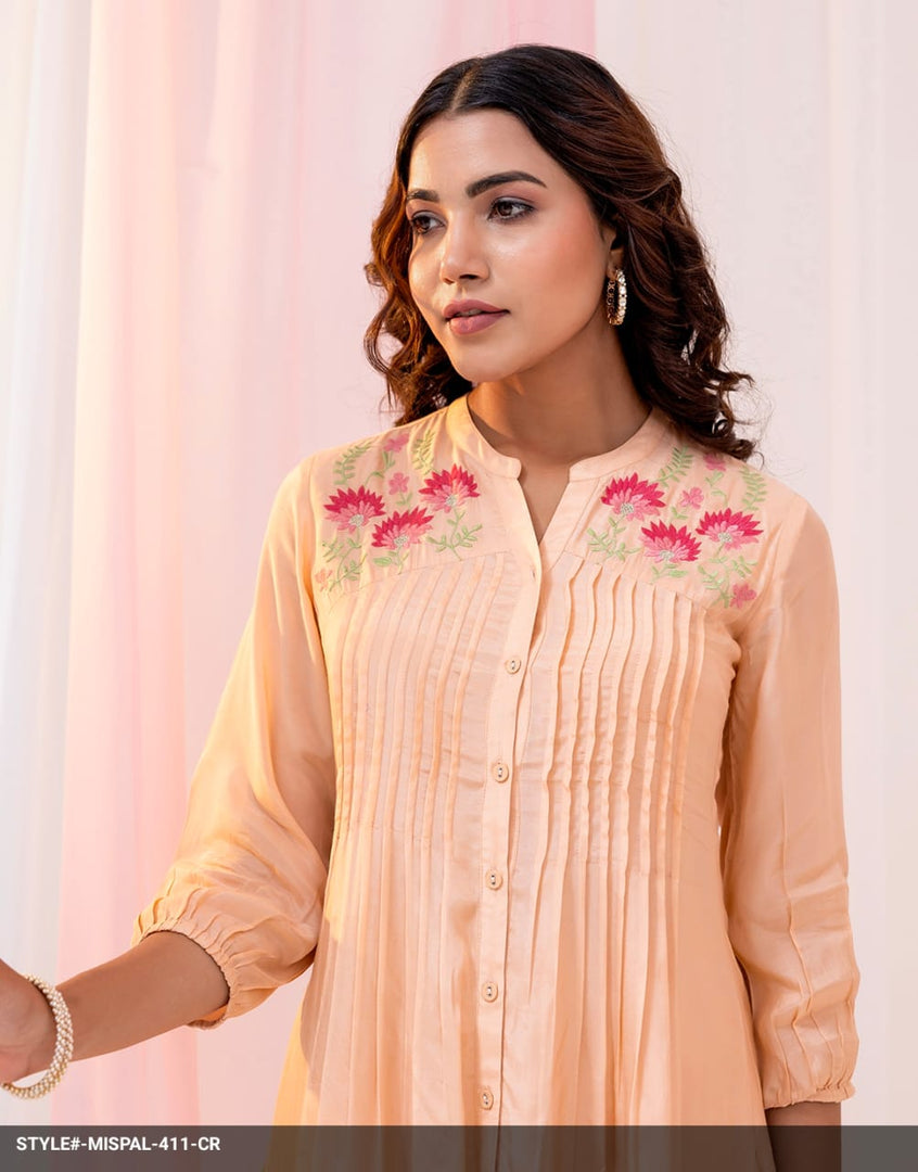 VISCOSE MUSLIN PEACH KURTA SET