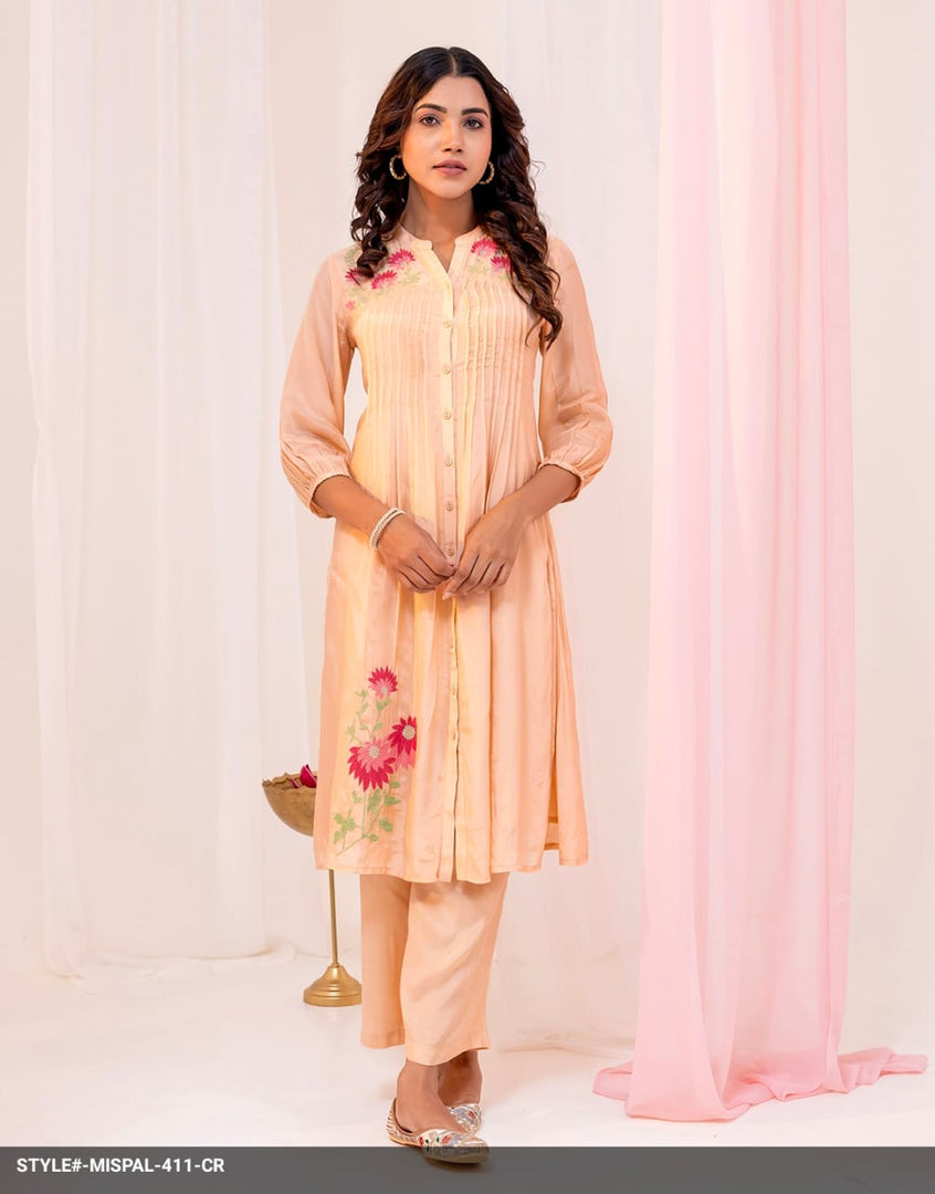VISCOSE MUSLIN PEACH KURTA SET