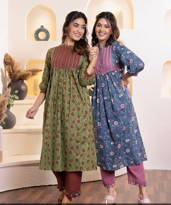 BLUE EMBROIDERED KURTA PANT SET