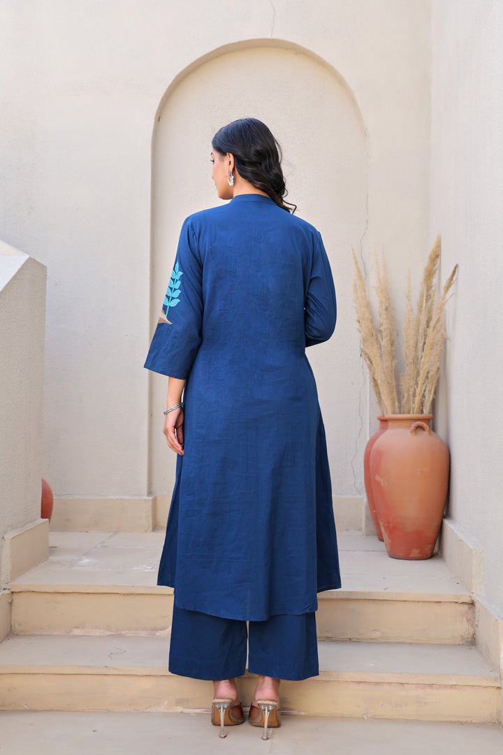 Oxford Blue kurta set with bird motifs