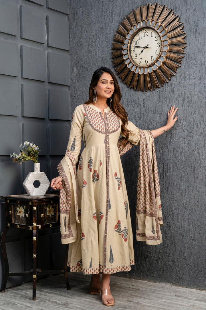 Beige Anakali Kurta with Dupatta