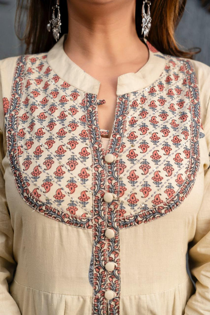 Beige Anakali Kurta with Dupatta