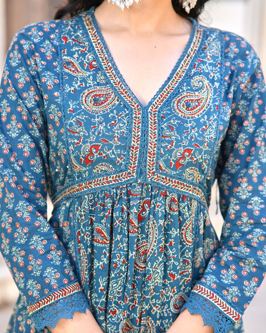 Floral Print Cotton Anarkali 3pc set