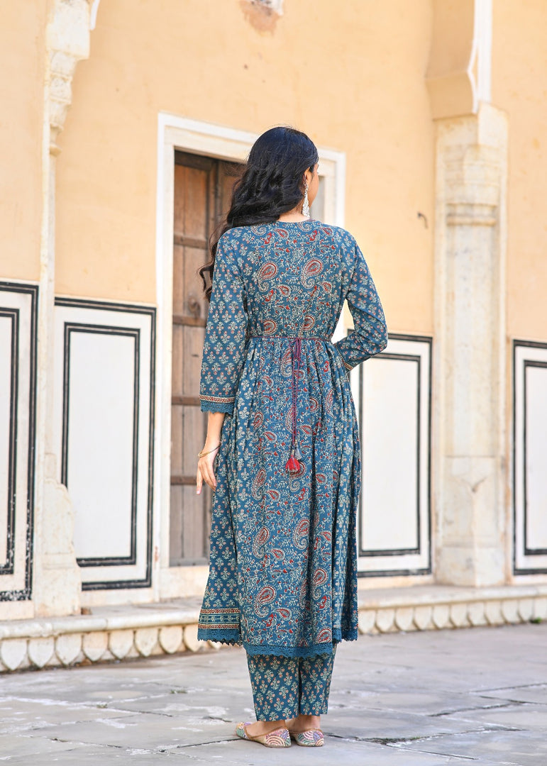 Floral Print Cotton Anarkali 3pc set