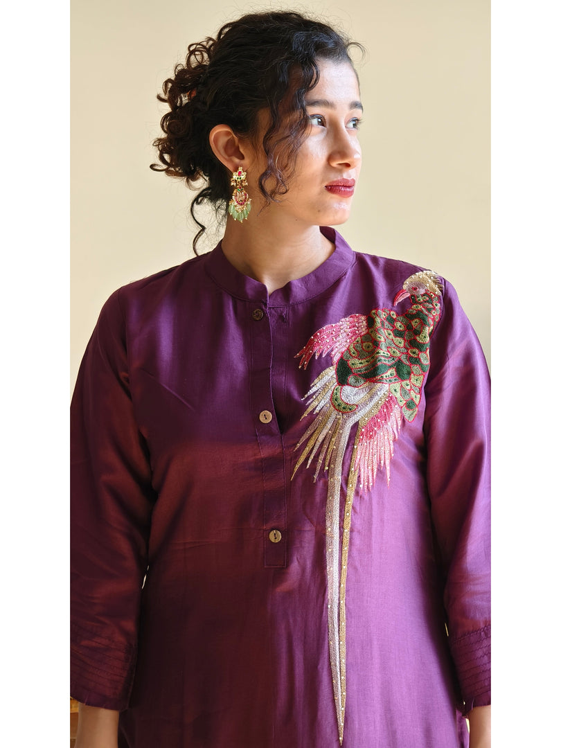 Purple bird motif Dola silk cord set