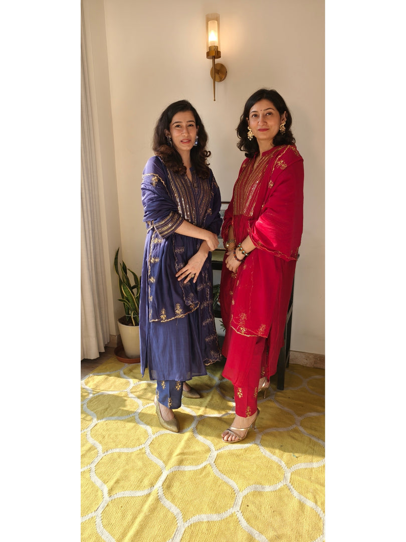 Purple Mul Chanderi suit with sequins and zari work
