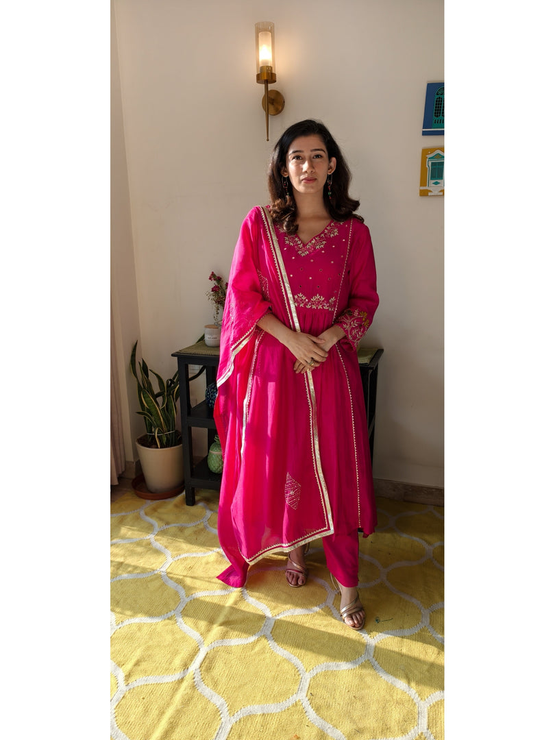 Mirror magic in Mul Chanderi 3pc suit