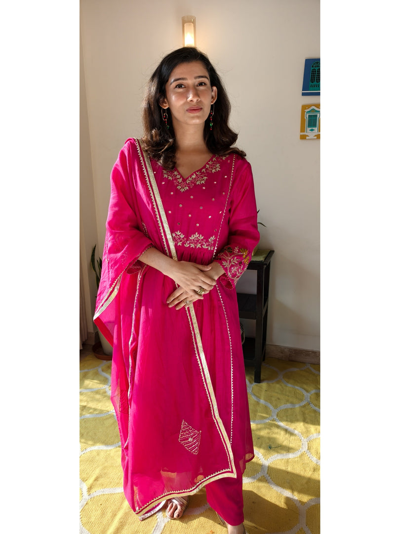 Mirror magic in Mul Chanderi 3pc suit