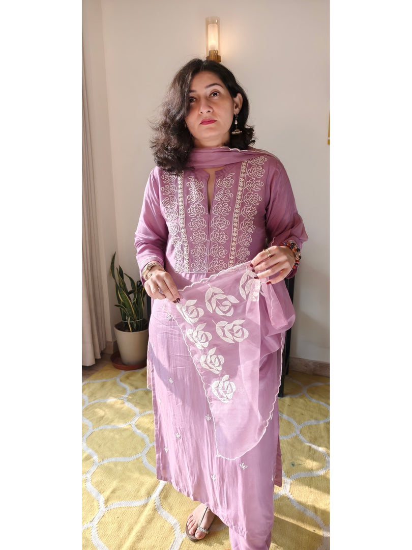 Dola silk 3pc suit with Pearl work